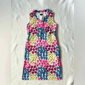 Vintage Talbots Floral Ruffle Neck Shift Dress